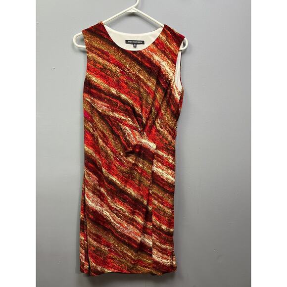 Jones New York Dress Womens size 12 brown/Red sleeveless faux wrap - Picture 1 of 6